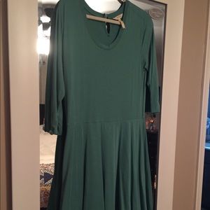 Matilda Jane green with navy ruffle dress.